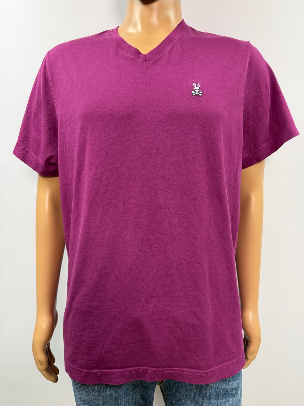 Psycho Bunny Men’s Magenta V-Neck Cotton Pima Tee Size 1XL